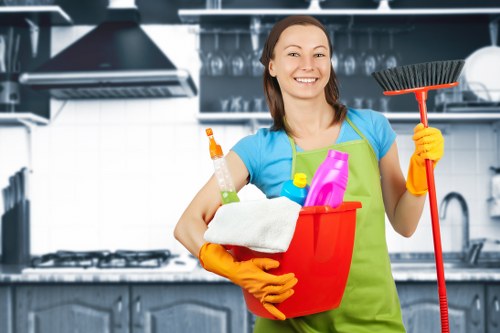 Commercial cleaning tasks in a TW9 office kitchen and shared space
